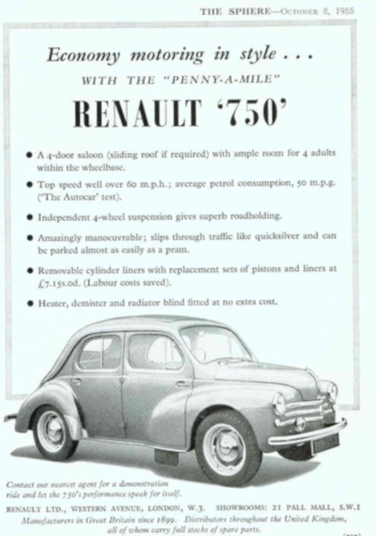 Renault 750 Penny 1950s Vintage Retro Advert Poster