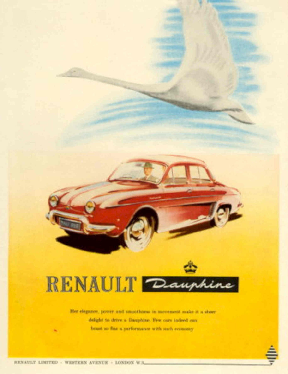 Renault Dauphine Swan 1950s Vintage Retro Advert Poster