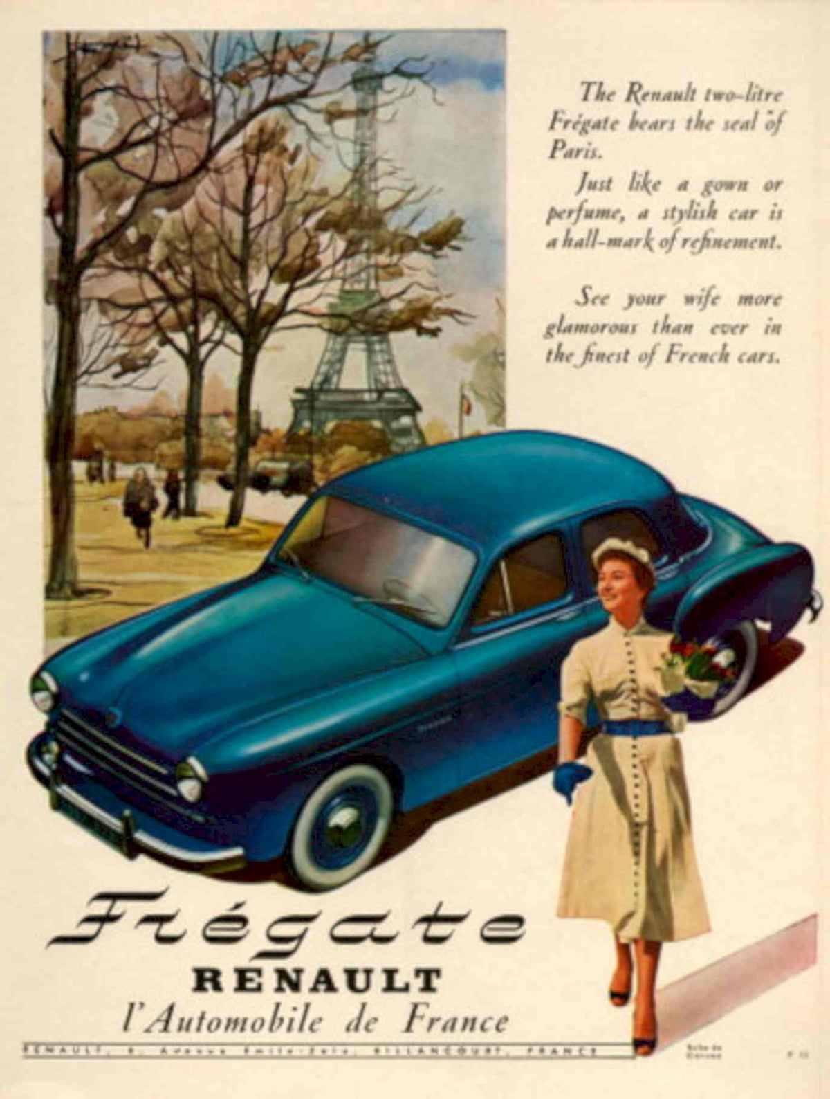 Renault Fragate Eiffel 1950s Vintage Retro Advert Poster