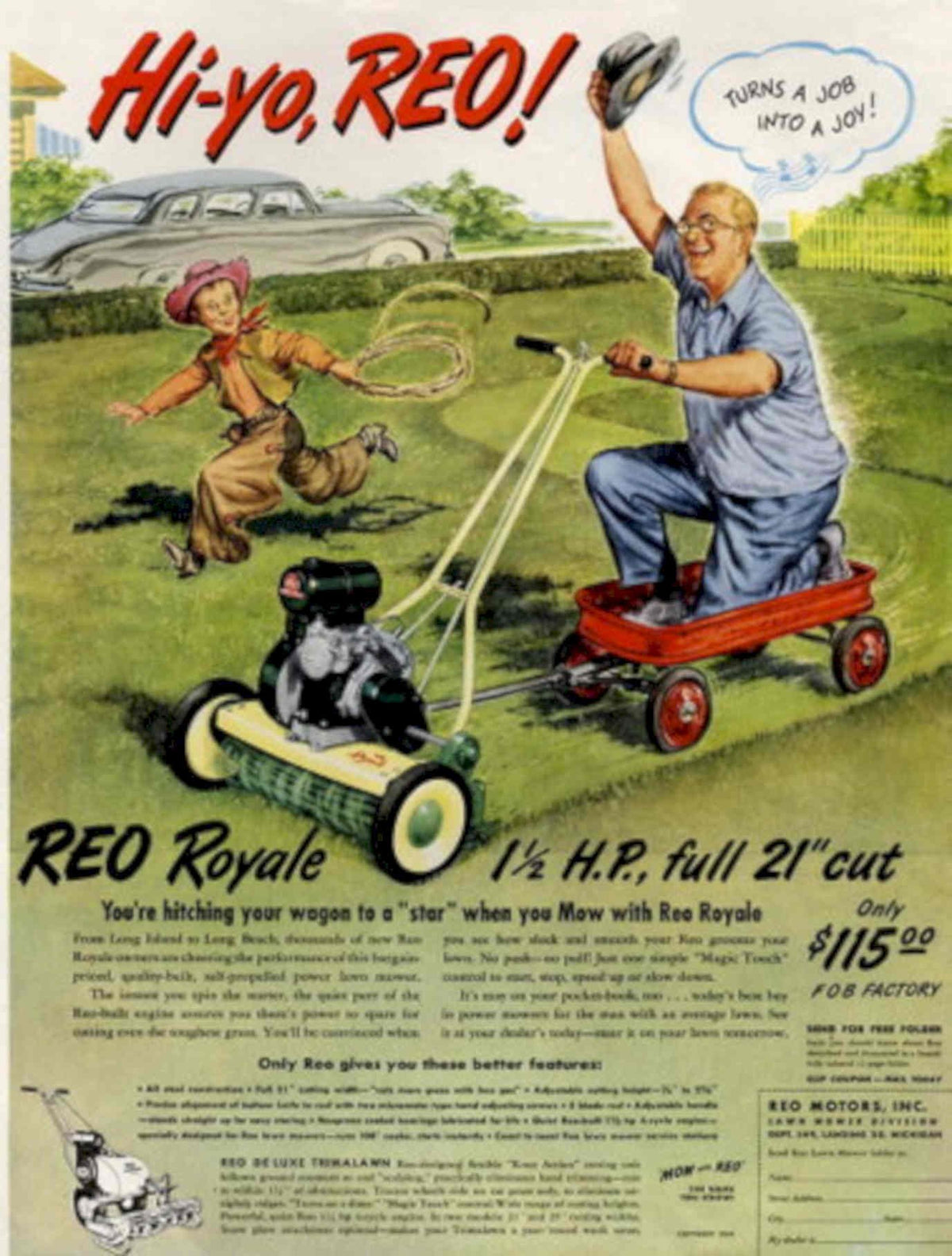 Reo Royale Mower 1 1950s Vintage Retro Advert Poster