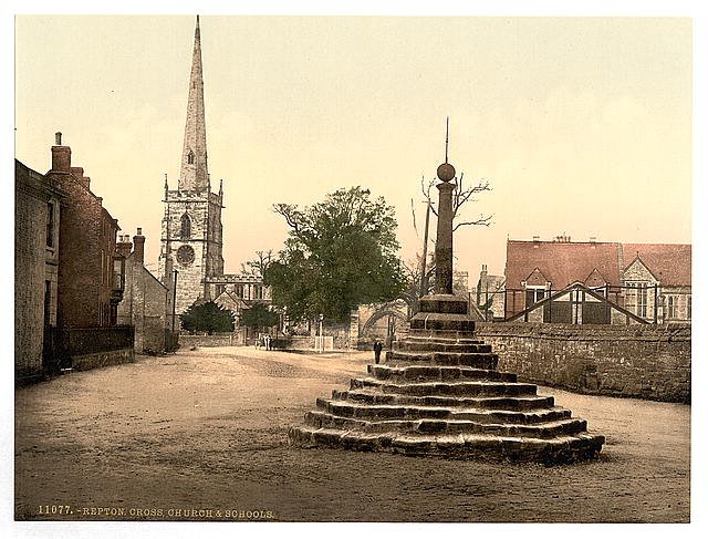 Repton Cross church and school Derbyshire Vintage A4 Photo Print