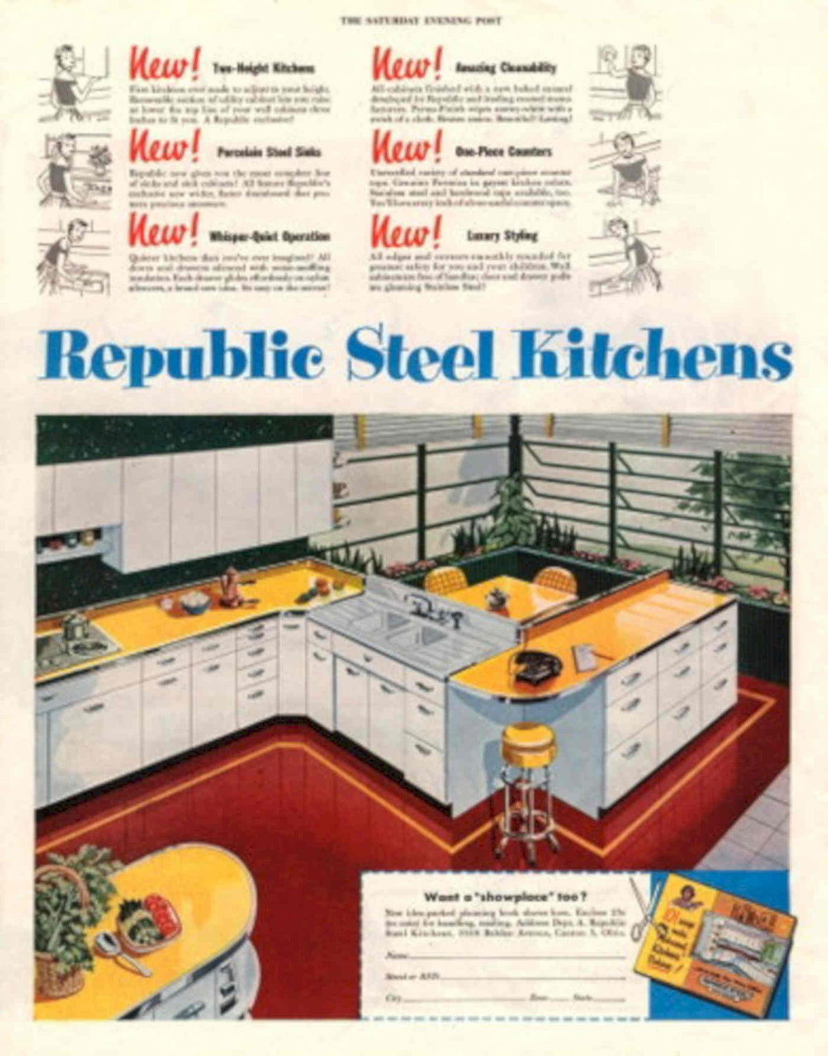 Republic Steel Kitchens 1950s Vintage Retro Advert Poster