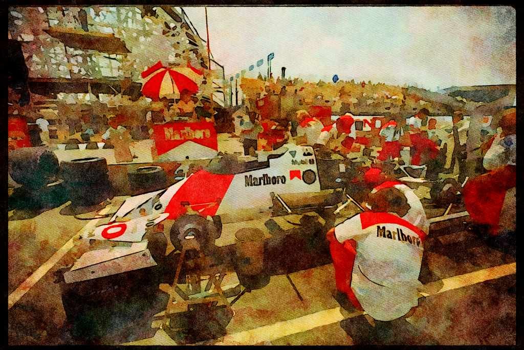 Retro 90s 80s Car Racing 325035 Emerson Fittipaldi, Pit Stop, Toronto Indy A4 Limited Edition Watercolour Print