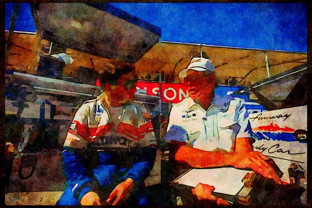 Retro 90s 80s Car Racing 325050 Scott Brayton And Engineer, Toronto Indy A4 Limited Edition Watercolour Print