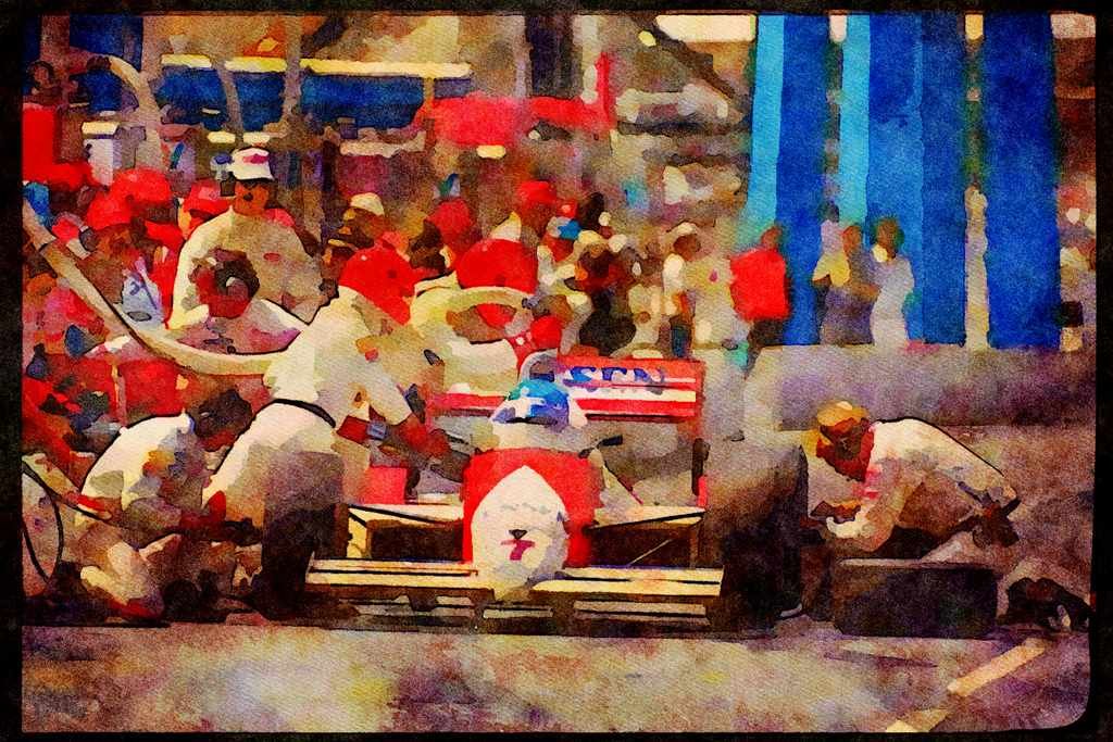 Retro 90s 80s Car Racing 325070 Kevin Cogan, Pit Stop, Toronto Indy A4 Limited Edition Watercolour Print