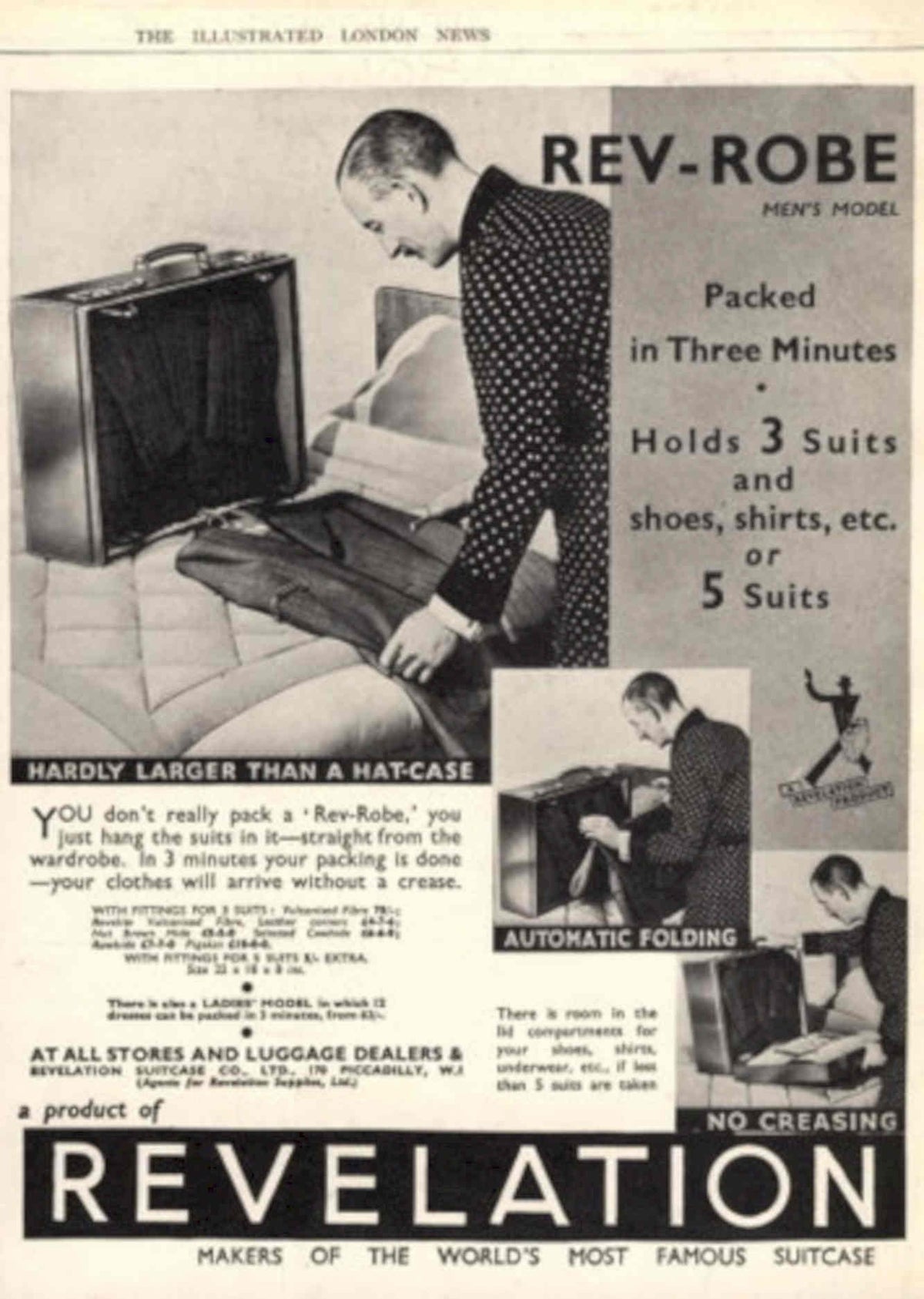 Revelation Suitcase Travel 2 1930s Vintage Retro Advert Poster