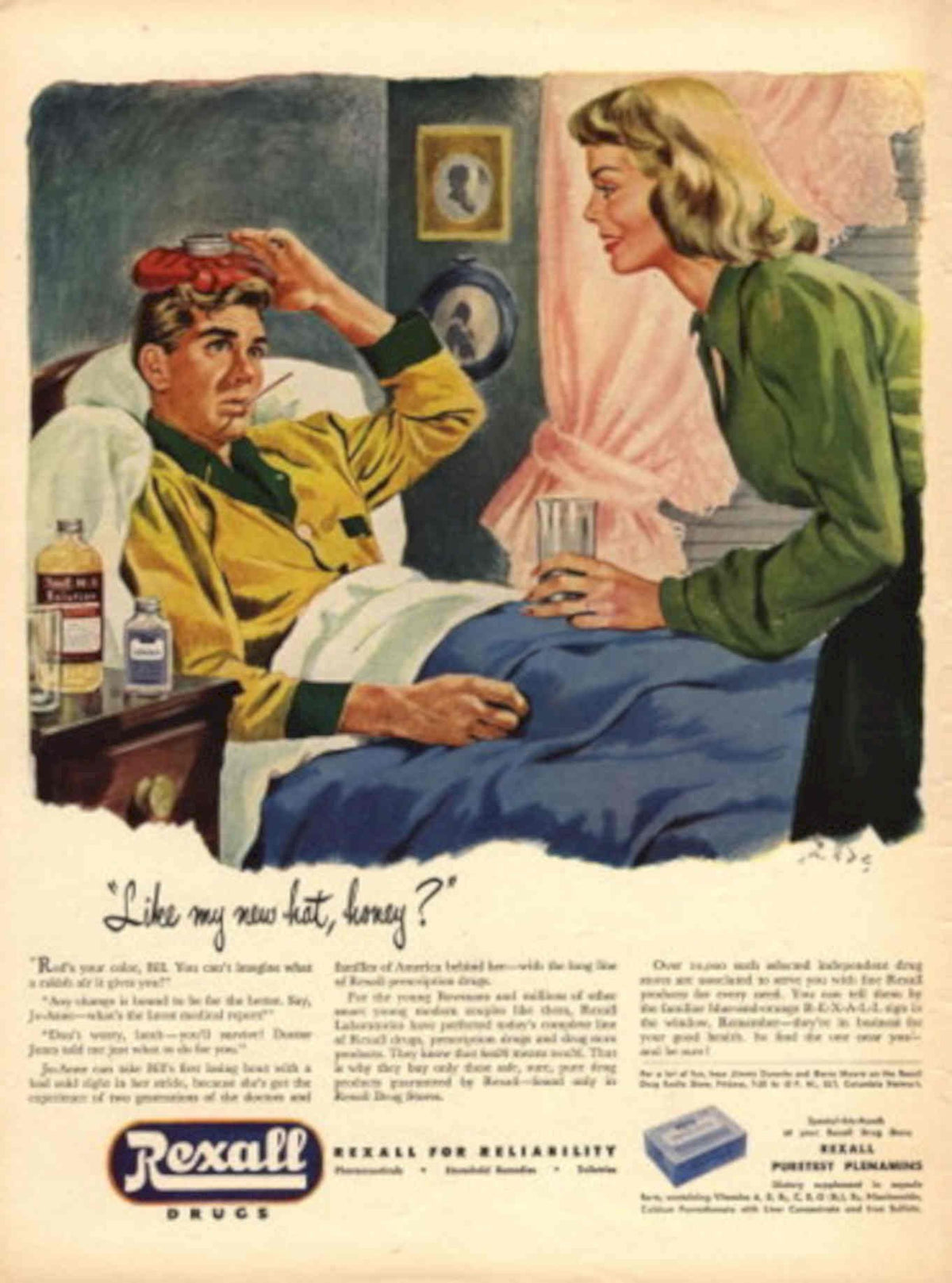 Rexall Hat Medicine 1940s Vintage Retro Advert Poster