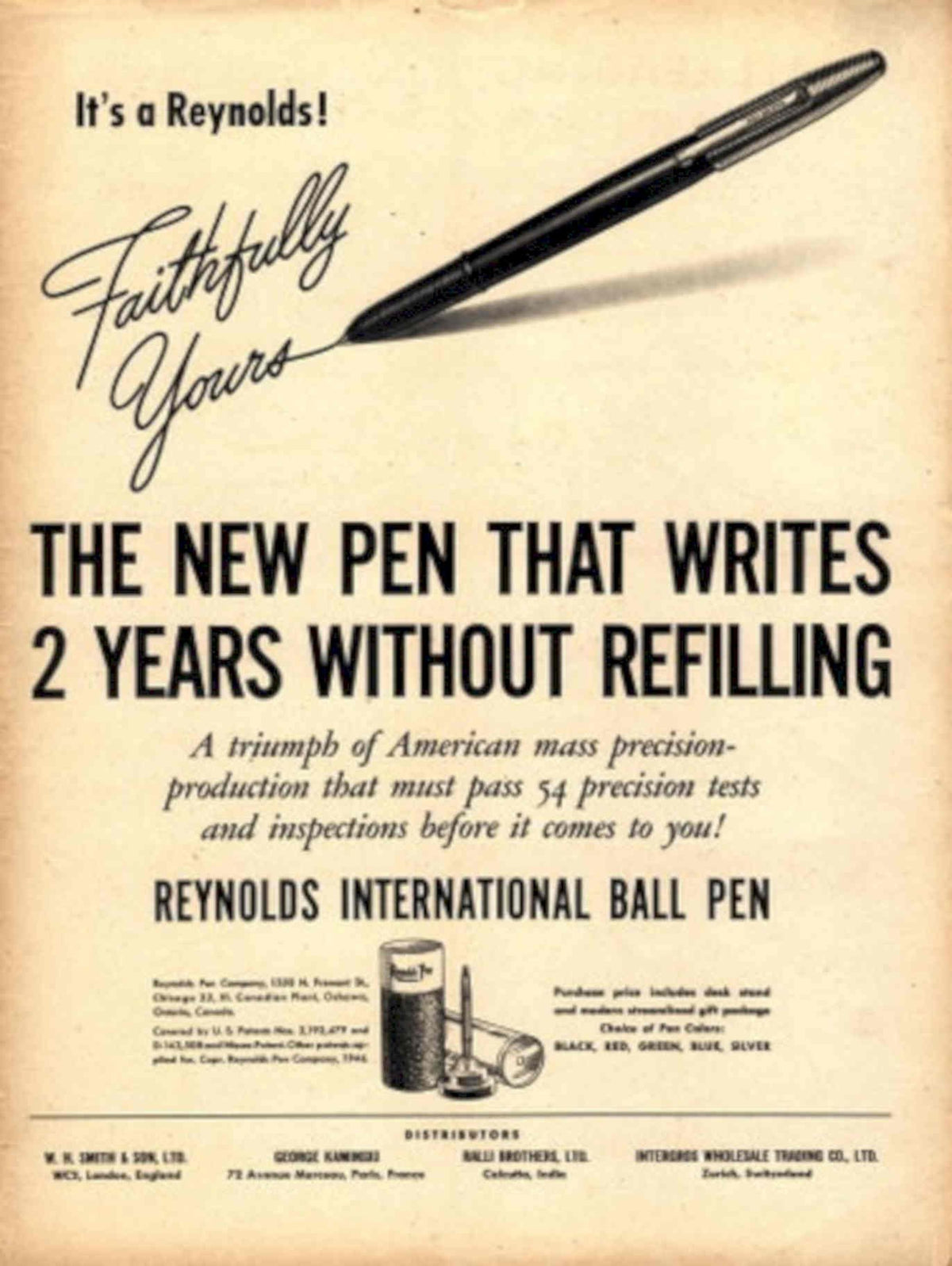 Reynolds Pen 1940s Vintage Retro Advert Poster