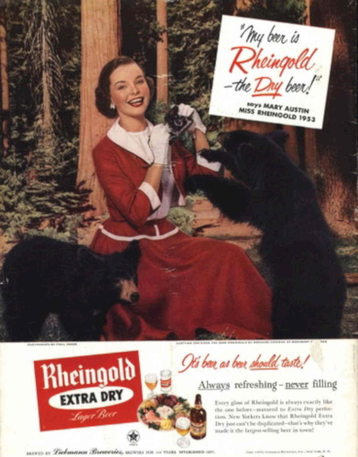 Rheingold Bears Lager 1950s Vintage Retro Advert Poster