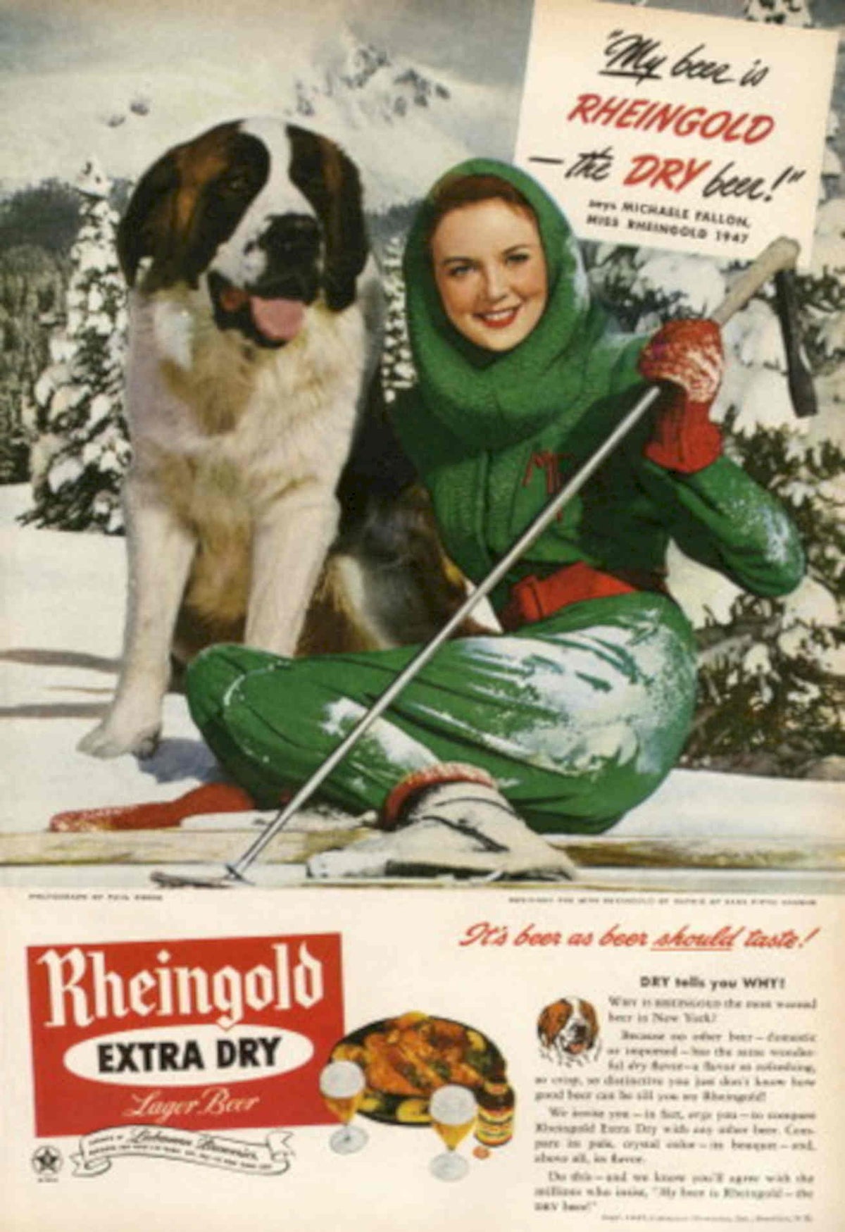 Rheingold Ski Beer 1940s Vintage Retro Advert Poster