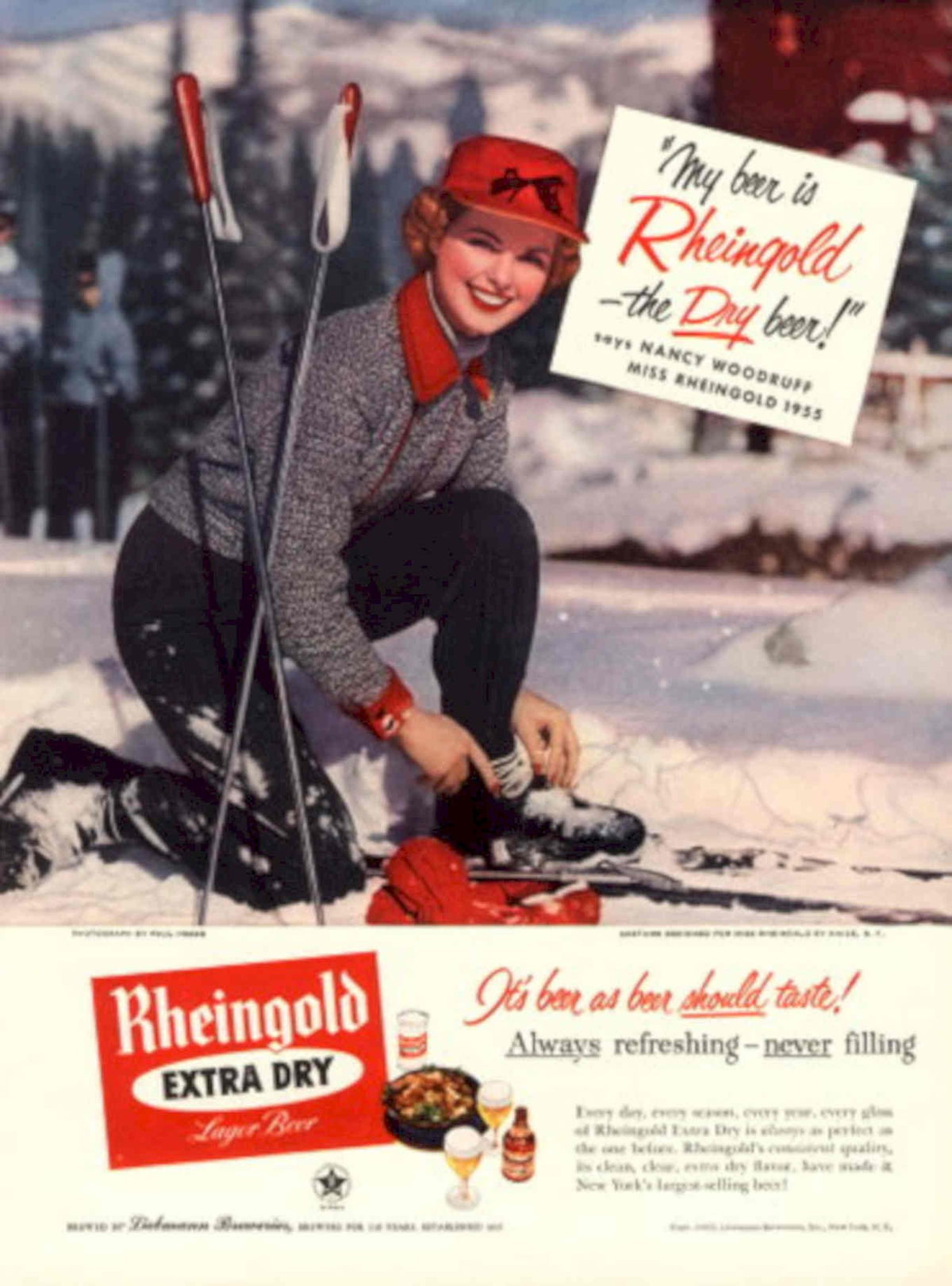 Rheingold Ski Beer 1950s Vintage Retro Advert Poster