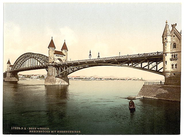 Rhine Bridge and Siebengebirge Vintage A4 Photo Print