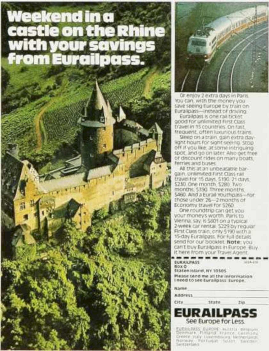 Rhine Castle Eurailpass Vintage Retro Advert Ads A4 Photo Print