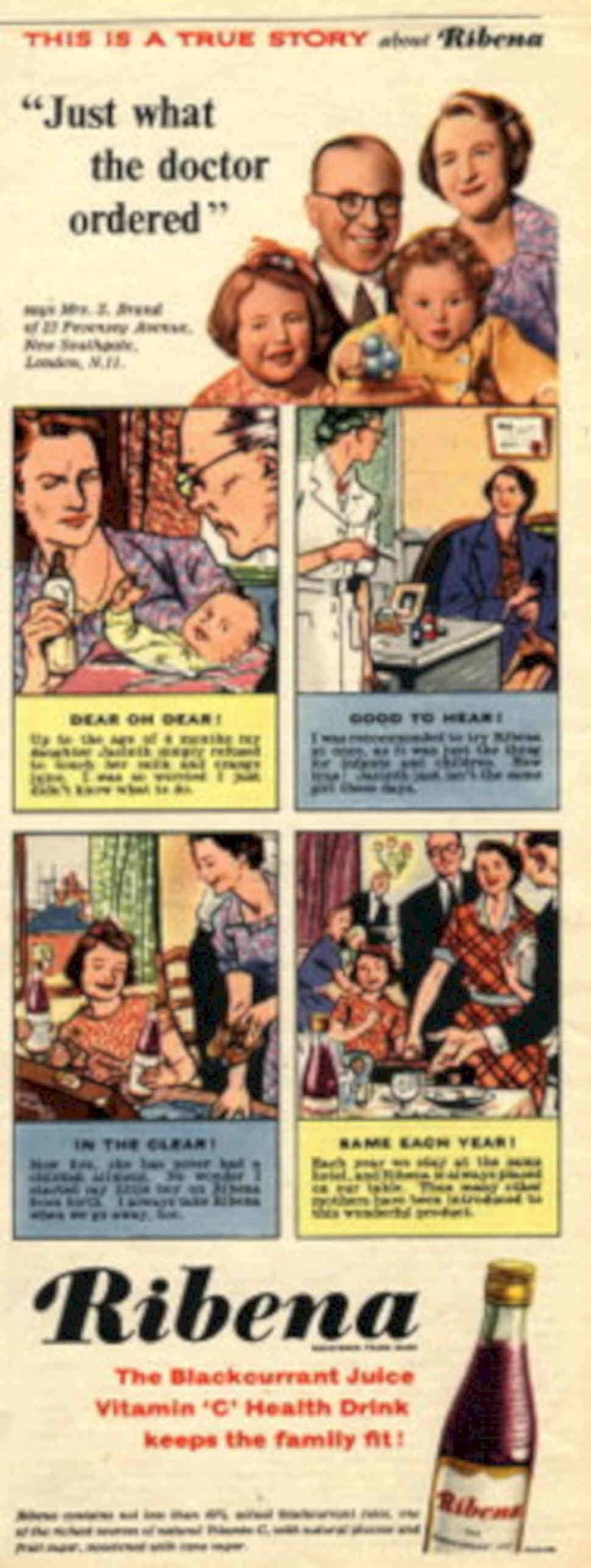 Ribena Family Juice 1950s Vintage Retro Advert Poster