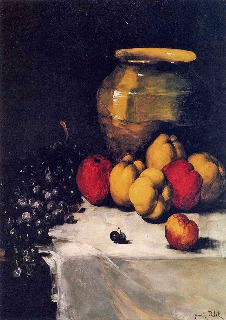 Ribot German Theodore A Still Life With Apples And Grapes A4 Photo Print