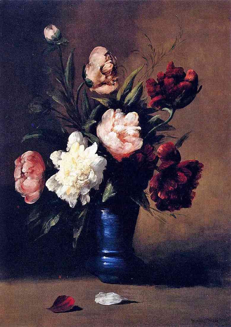 Ribot German Theodore Peonies In A Blue Vase A4 Photo Print