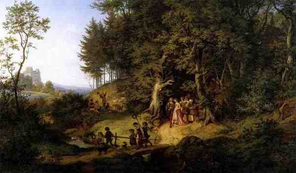 Richter Adrian Ludwig Bridal Procession In A Spring Landscape A4 Photo Print