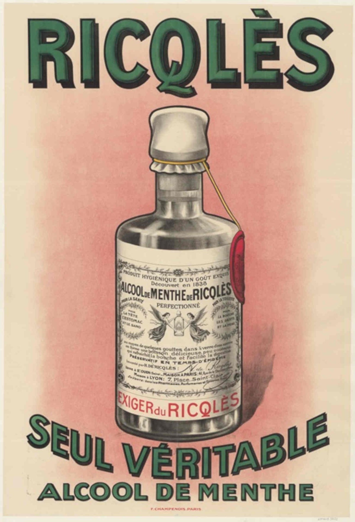 Ricoles Alcohol Menthe Vintage Retro Advert Poster