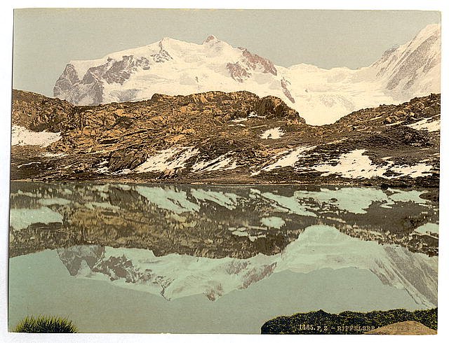 Riffel Lake and Monte Rosa Valais Alps of Vintage A4 Photo Print