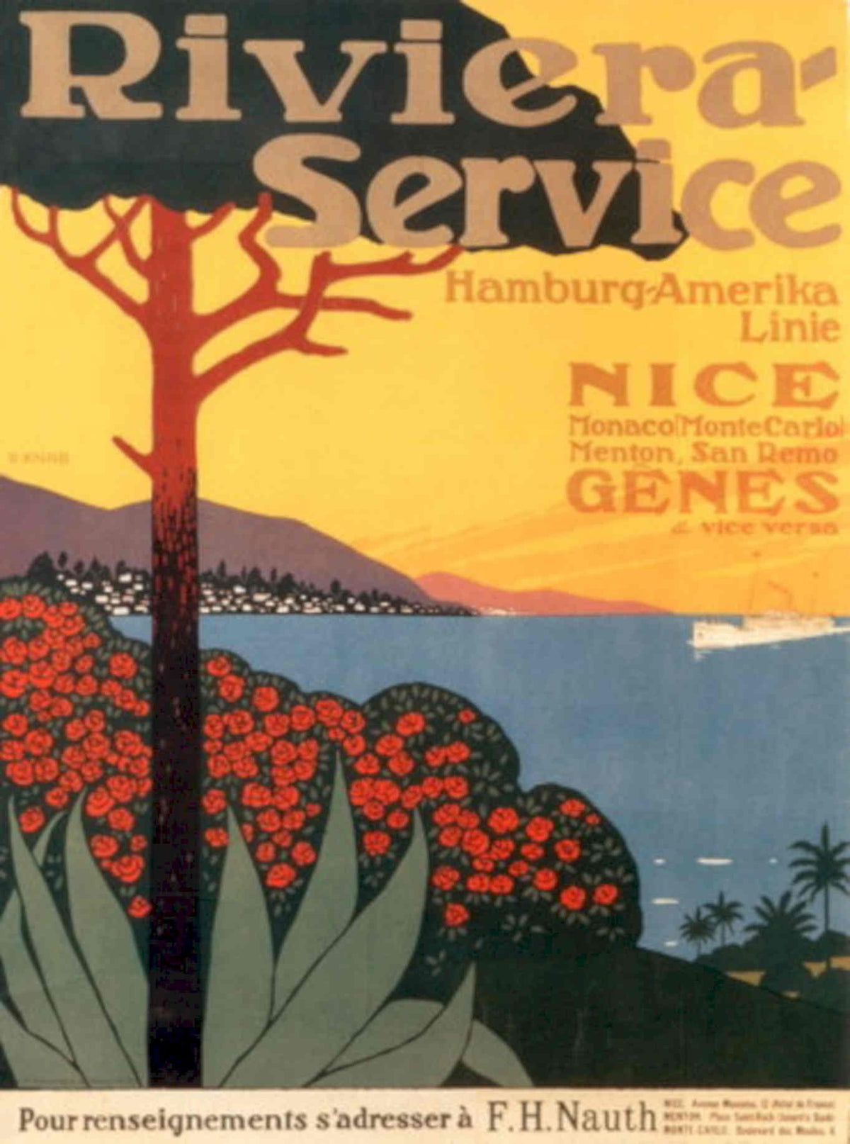 Riviera Service Sunset 1930s Vintage Retro Advert Poster