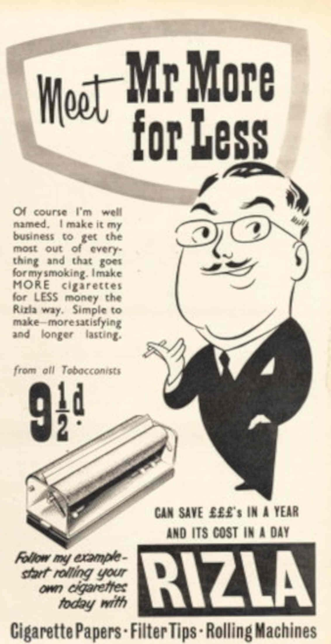 Rizla Rolling Machines 1950s Vintage Retro Advert Poster