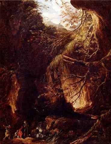 Robert Hubert Figures By A Waterfall In A Wooded Landscape A4 Photo Print