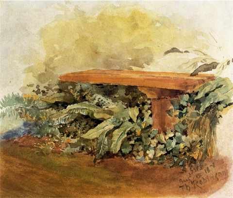 Robinson Theodore Garden Bench With Ferns A4 Photo Print