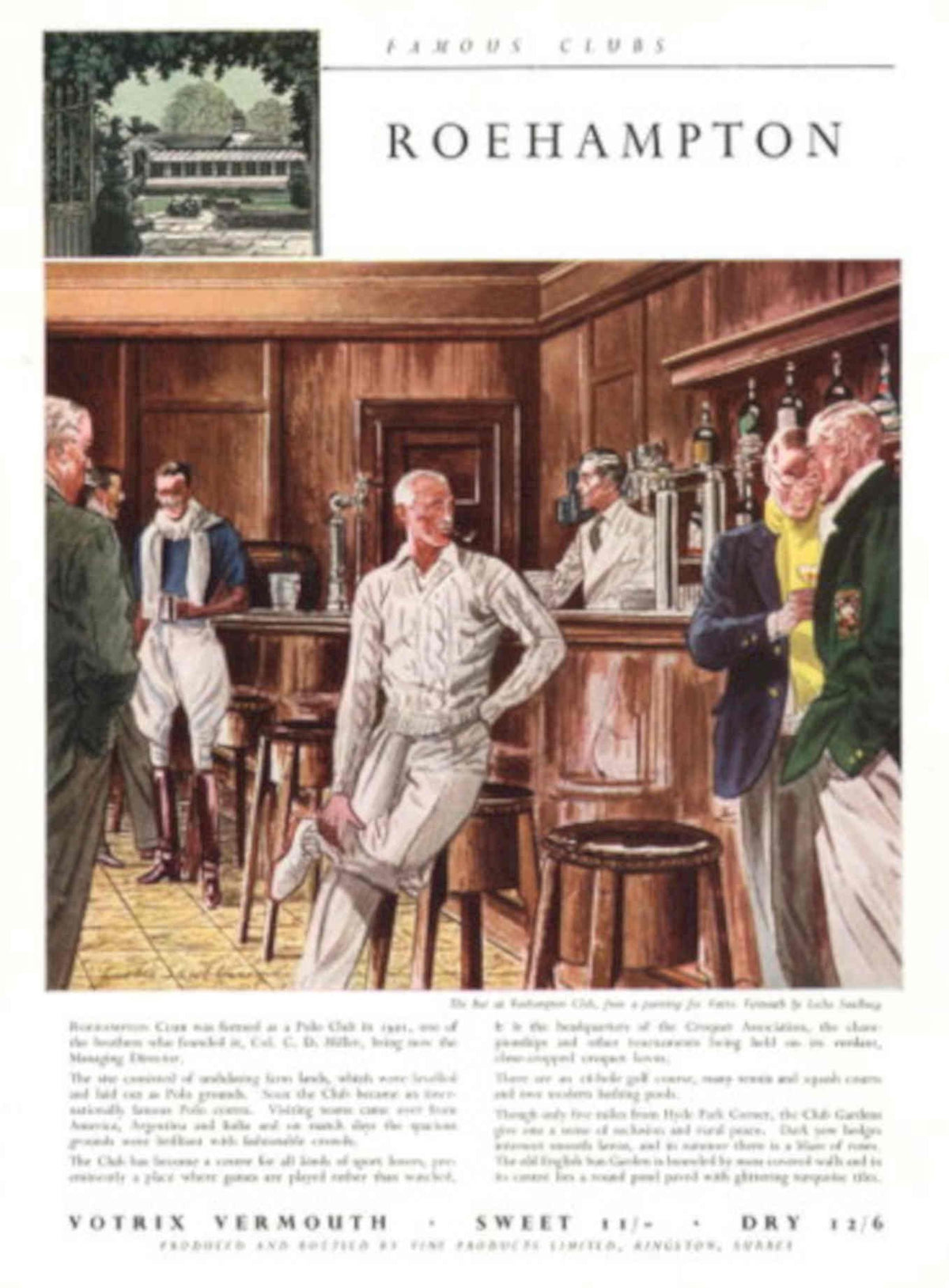 Roehampton Club Vermouth 1940s Vintage Retro Advert Poster