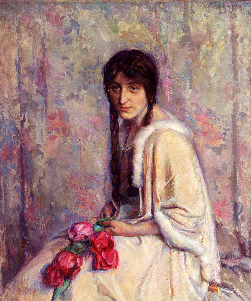 Roelofs Albert A Girl Holding Flowers Art A4 Photo Print
