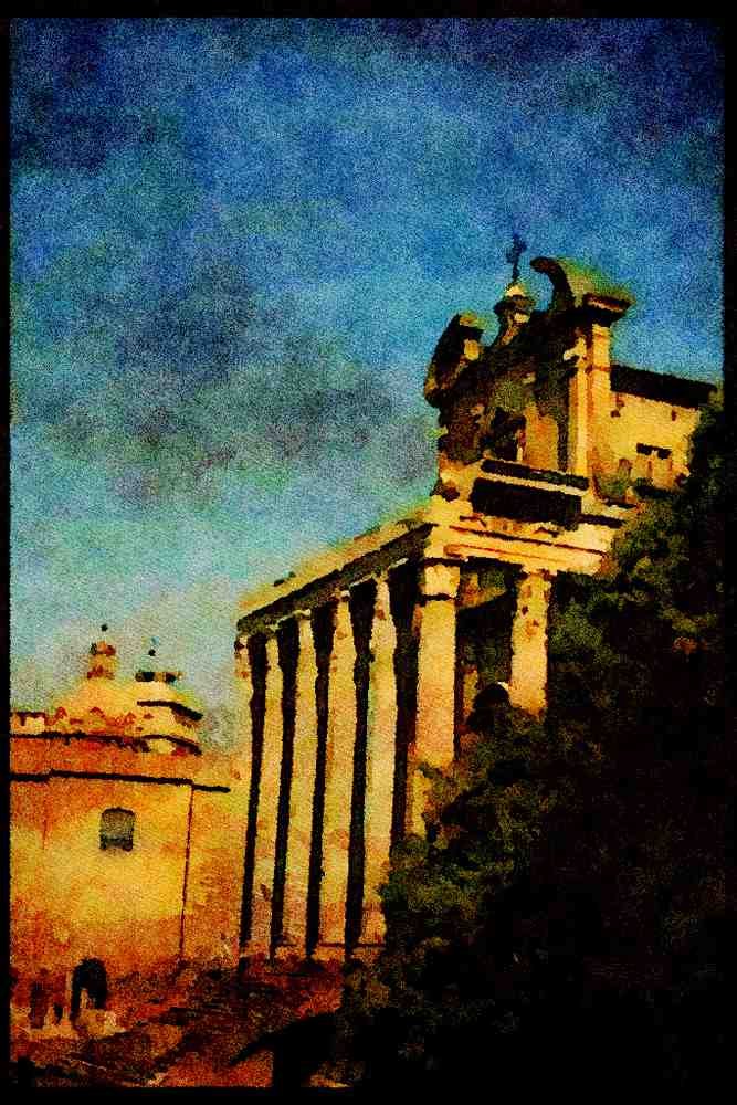 Rome Italy 149015 Roman Facade With Baroque Facade Behind A4 Limited Edition Watercolour Print