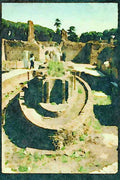 Rome Italy 149017 Oval House Structure On Palentine Hill A4 Limited Edition Watercolour Print