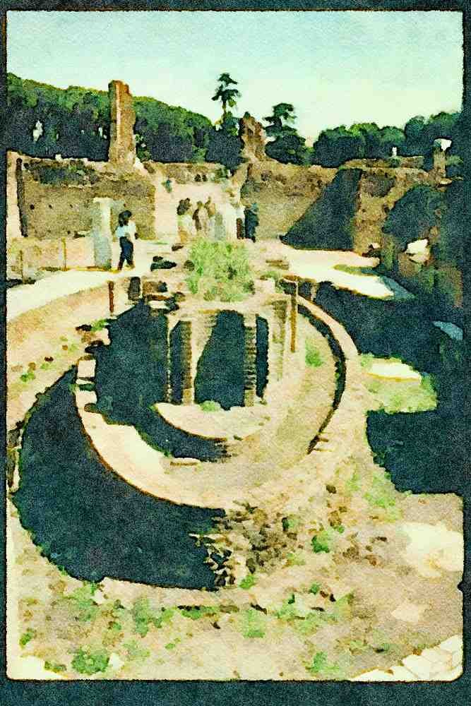 Rome Italy 149017 Oval House Structure On Palentine Hill A4 Limited Edition Watercolour Print