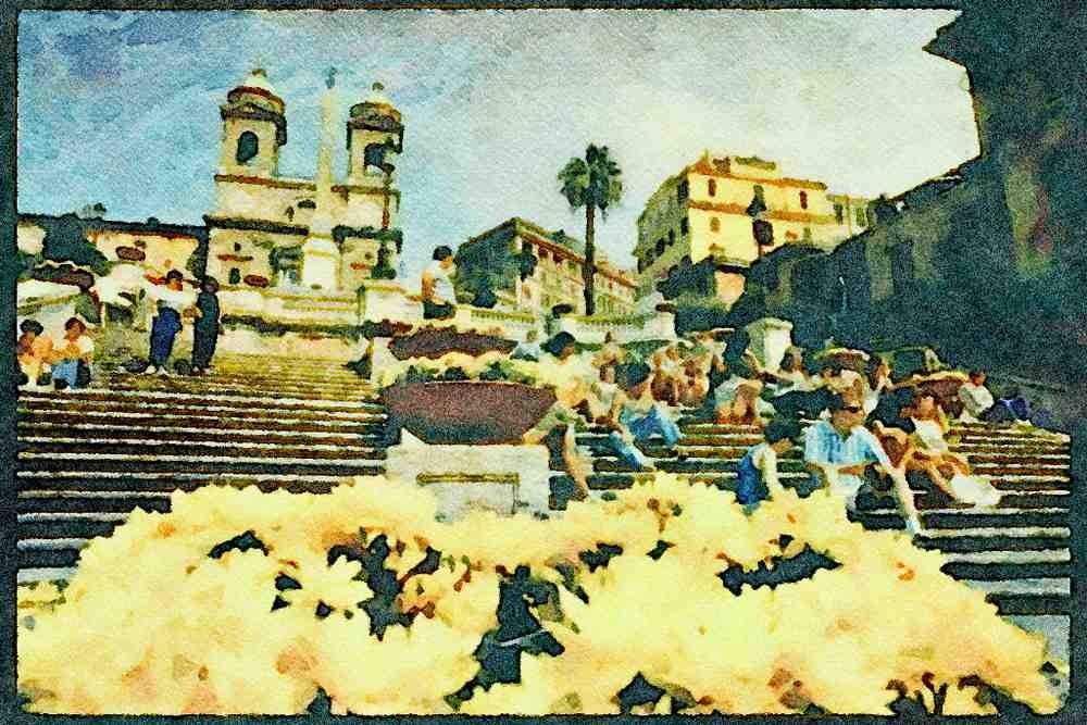 Rome Italy 149018 Looking Up The Spanish Steps A4 Limited Edition Watercolour Print