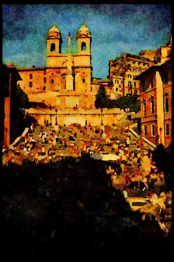 Rome Italy 149028 Overall View Of The Spanish Steps A4 Limited Edition Watercolour Print