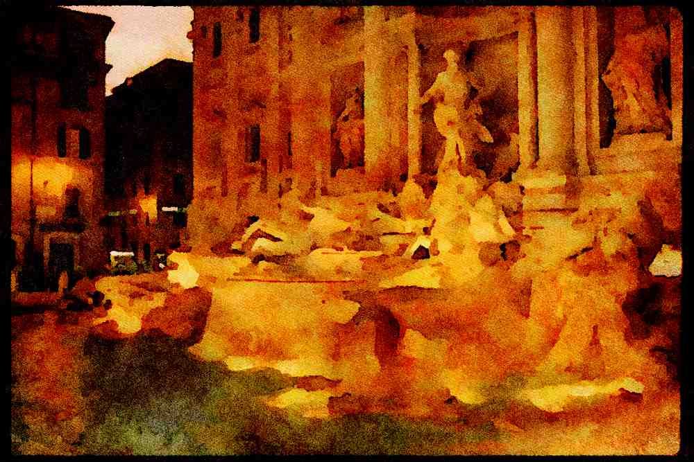 Rome Italy 149036 Trevi Fountain At Night A4 Limited Edition Watercolour Print