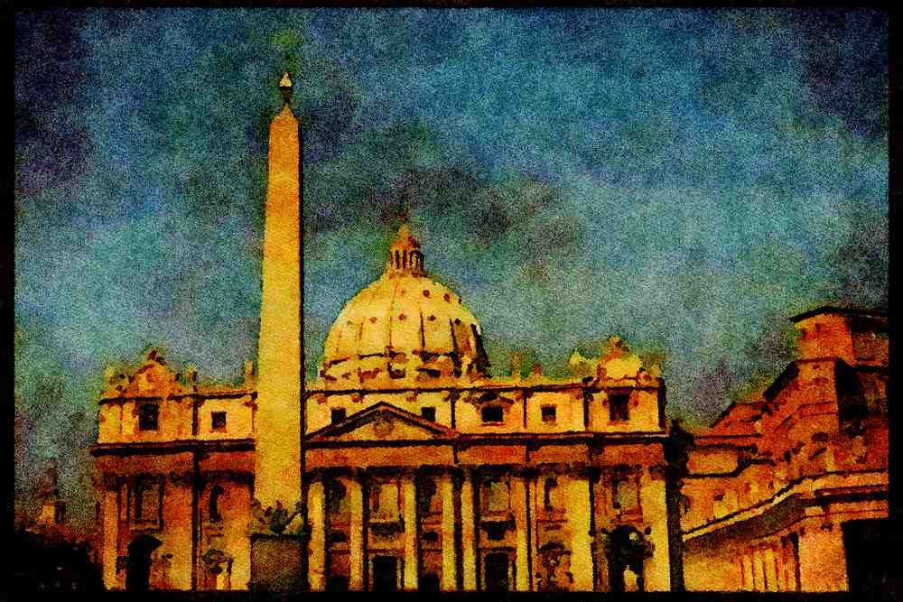 Rome Italy 149042 St. Peter's Church With Obelisk Horizontal View A4 Limited Edition Watercolour Print