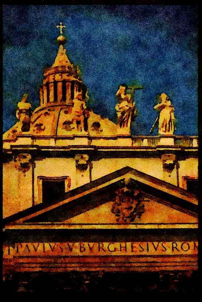 Rome Italy 149044 Biblical Figures On St. Peter's Church A4 Limited Edition Watercolour Print
