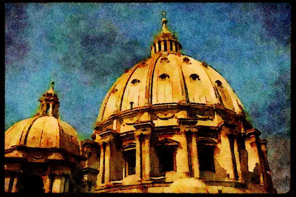Rome Italy 149048 Domes Of St. Peter's A4 Limited Edition Watercolour Print