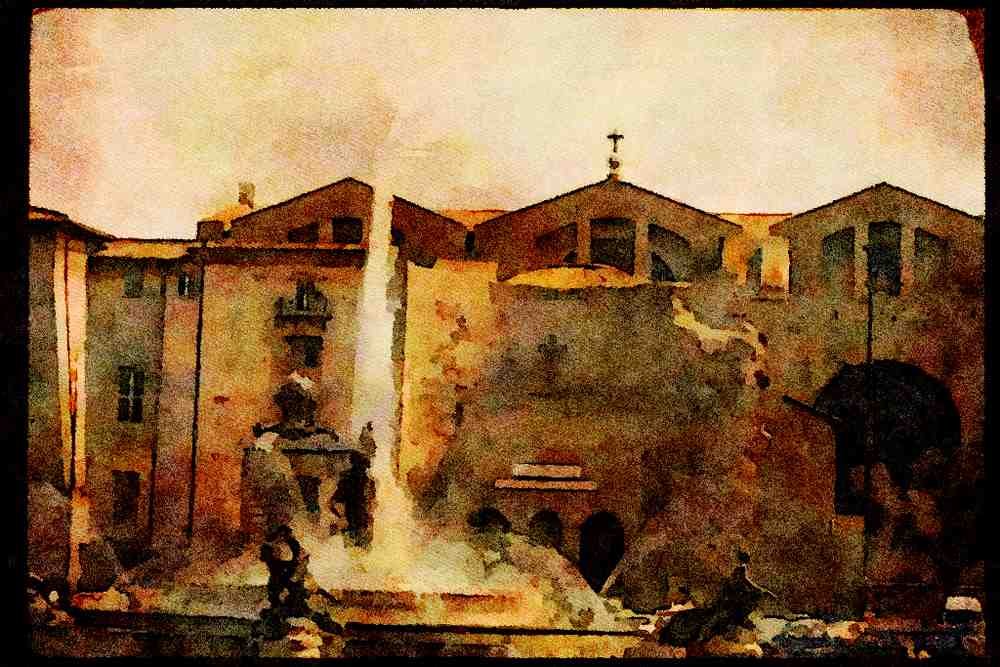 Rome Italy 149056 Piazza De Republica At Basilica St. Marie De Gli Angeli A4 Limited Edition Watercolour Print