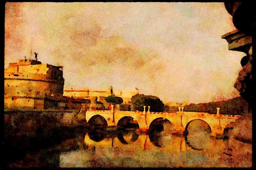Rome Italy 149058 Bridge On The Tiber River A4 Limited Edition Watercolour Print