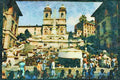 Rome Italy 149061 People Lounging On The Spanish Steps A4 Limited Edition Watercolour Print