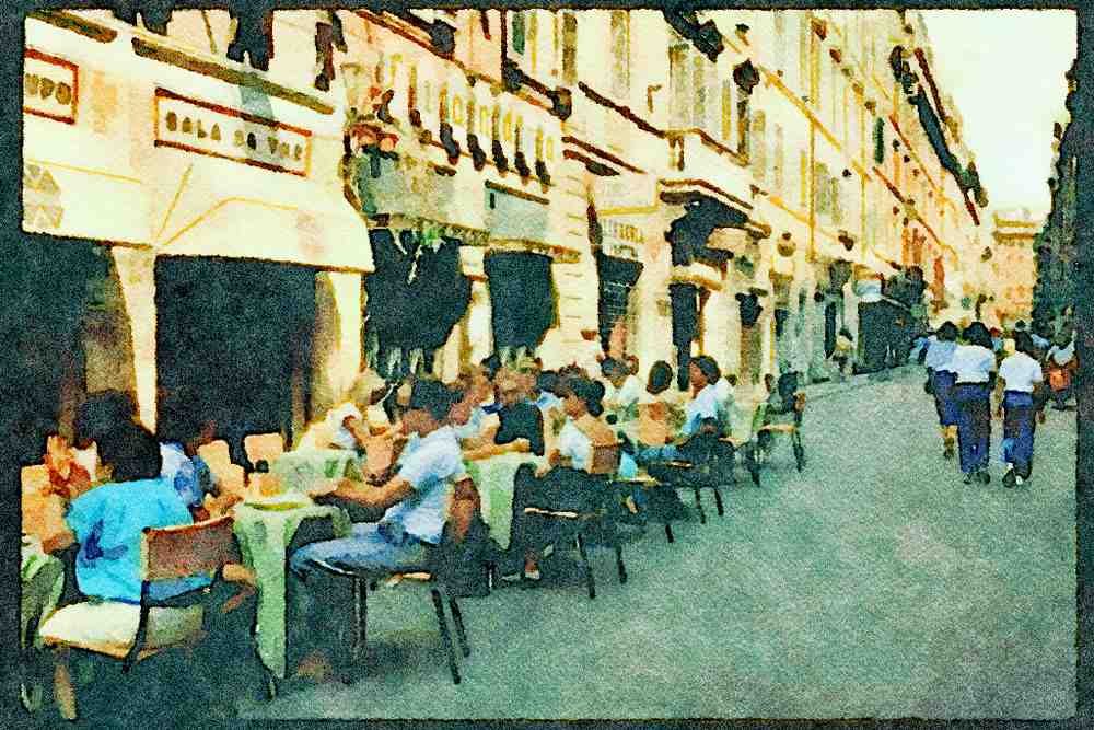 Rome Italy 149062 Enjoying Sidewalk Cafés In Rome A4 Limited Edition Watercolour Print