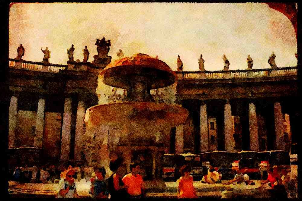 Rome Italy 149065 Fountain At St. Peter's Square A4 Limited Edition Watercolour Print