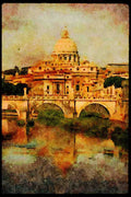 Rome Italy 149071 Arched Bridge With St. Peter's In Background A4 Limited Edition Watercolour Print