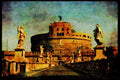 Rome Italy 149078 Statues Along Bridge Leading To Castle A4 Limited Edition Watercolour Print