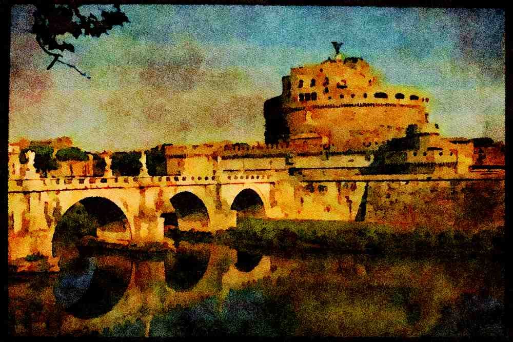 Rome Italy 149079 Castle With Bridge And Statues A4 Limited Edition Watercolour Print
