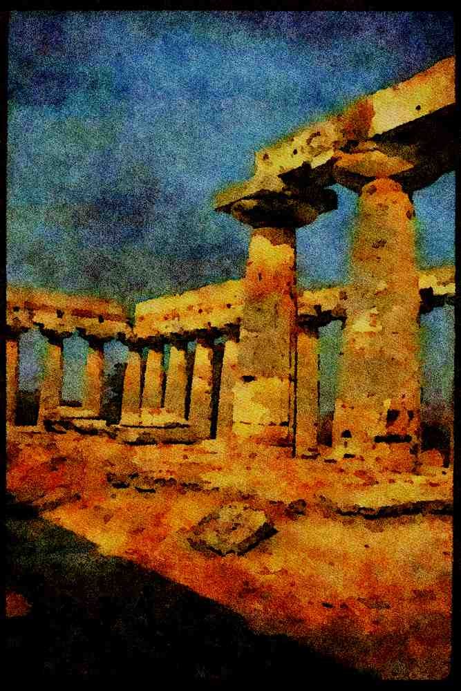 Rome Italy 149089 Pre Doric Columns, Paestum A4 Limited Edition Watercolour Print