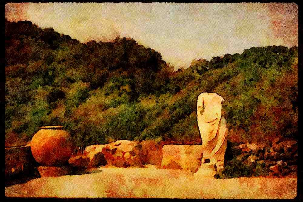 Rome Italy 149090 Headless Statue And Ceramic Pot, Cumae A4 Limited Edition Watercolour Print