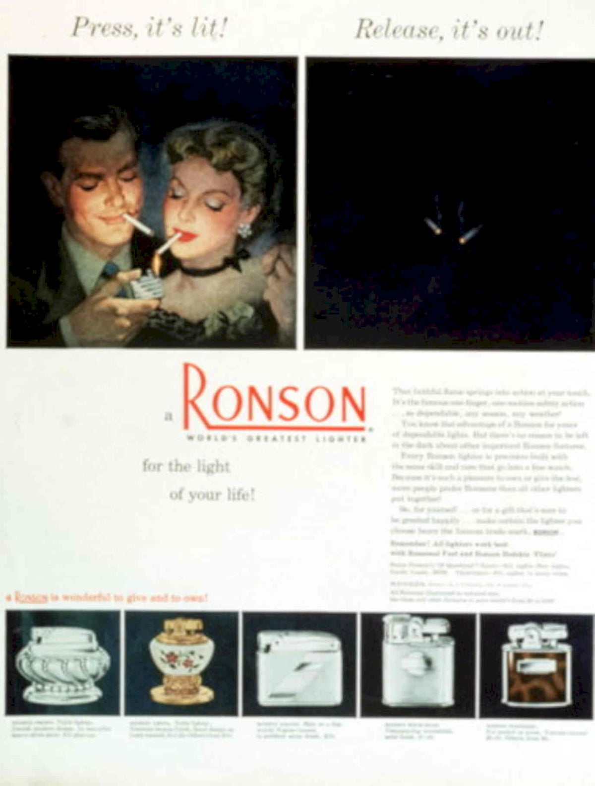 Ronson Lighter Ads 1950s Vintage Retro Advert Poster