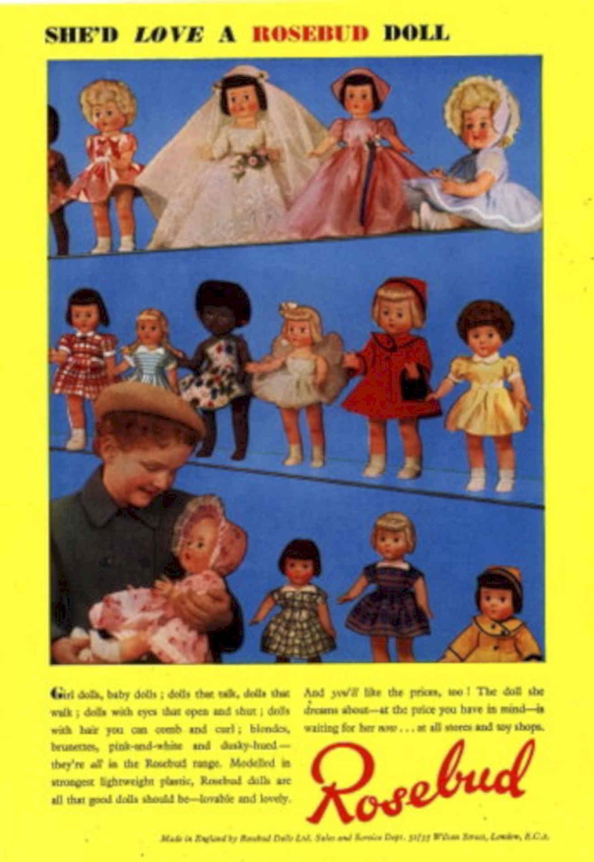 Rosebud Dolls 1960s 1950s Vintage Retro Advert Poster